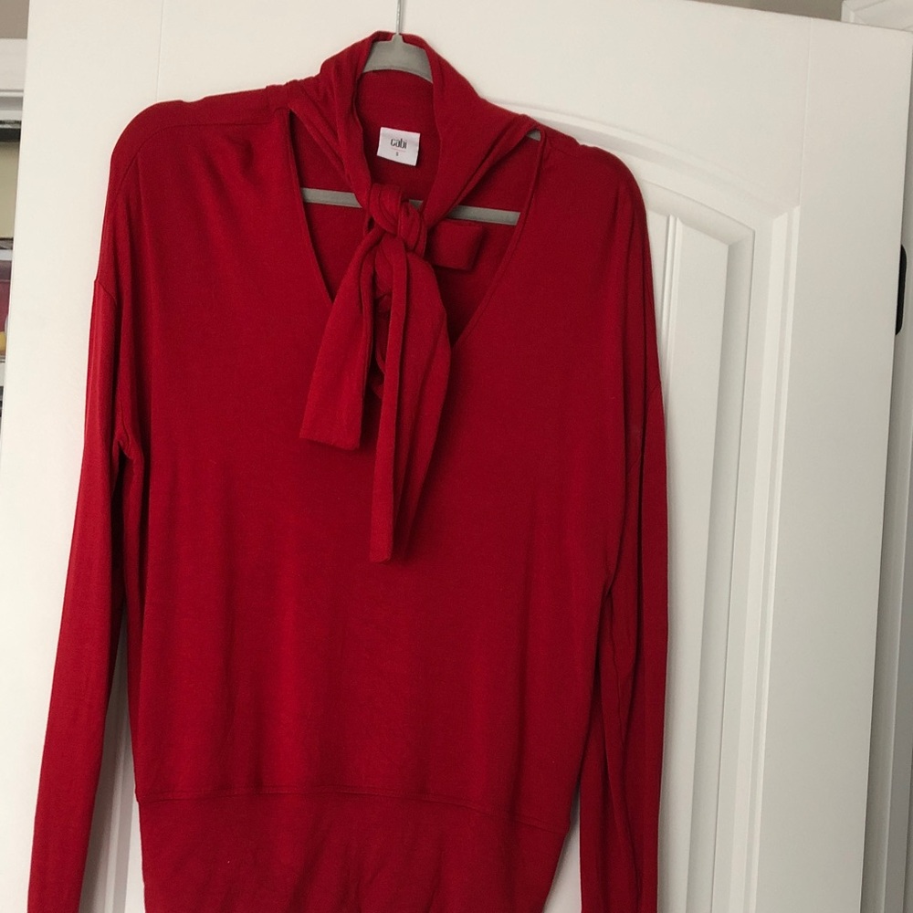 CAbi Red Sweater with Tie Neck